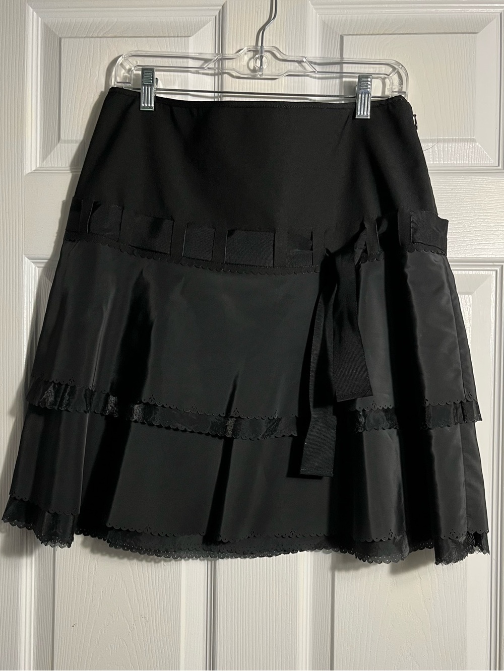 TAHARI Black Tiered A-Line Skirt with Ribbon Detail 10